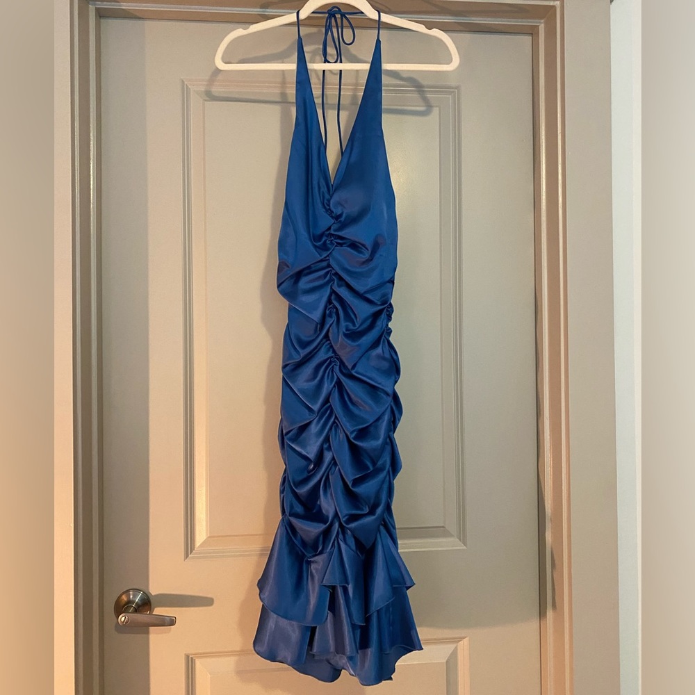 Caché Royal Blue Midi Bodycon Halter Dress Size 6